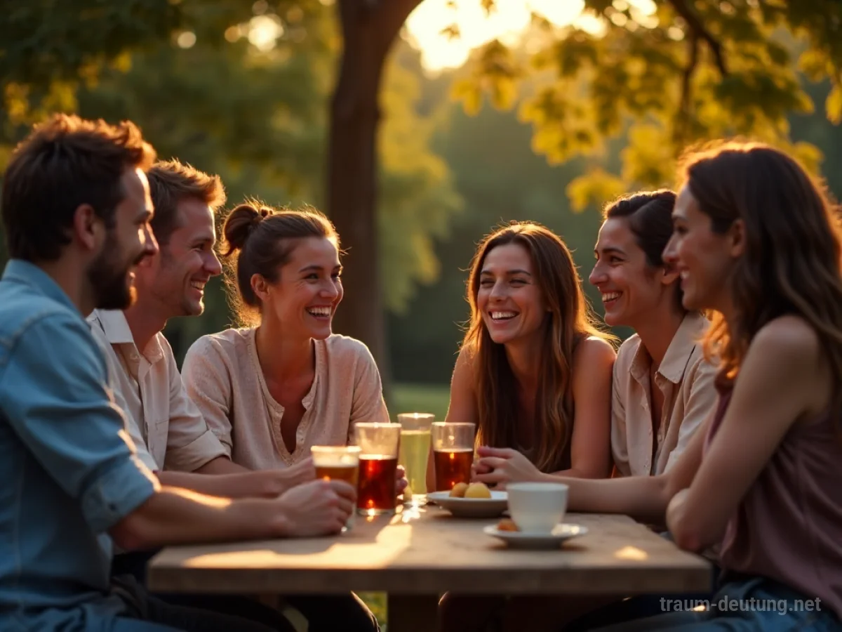 Freunde treffen sich zu einem geselligen Abend im Freien.