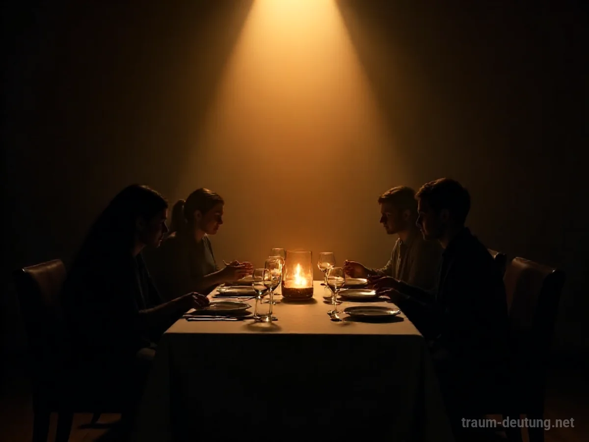 Menschens ilhouetten um einen Tisch beim Abendmahl versammelt, sanftes Licht
