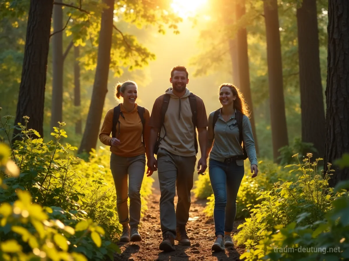 Gruppe von Freunden beginnt ein Abenteuer auf einem Wanderweg
