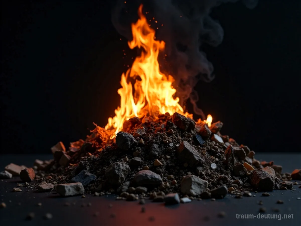 Brennender Abfall, der von Flammen verzehrt wird.