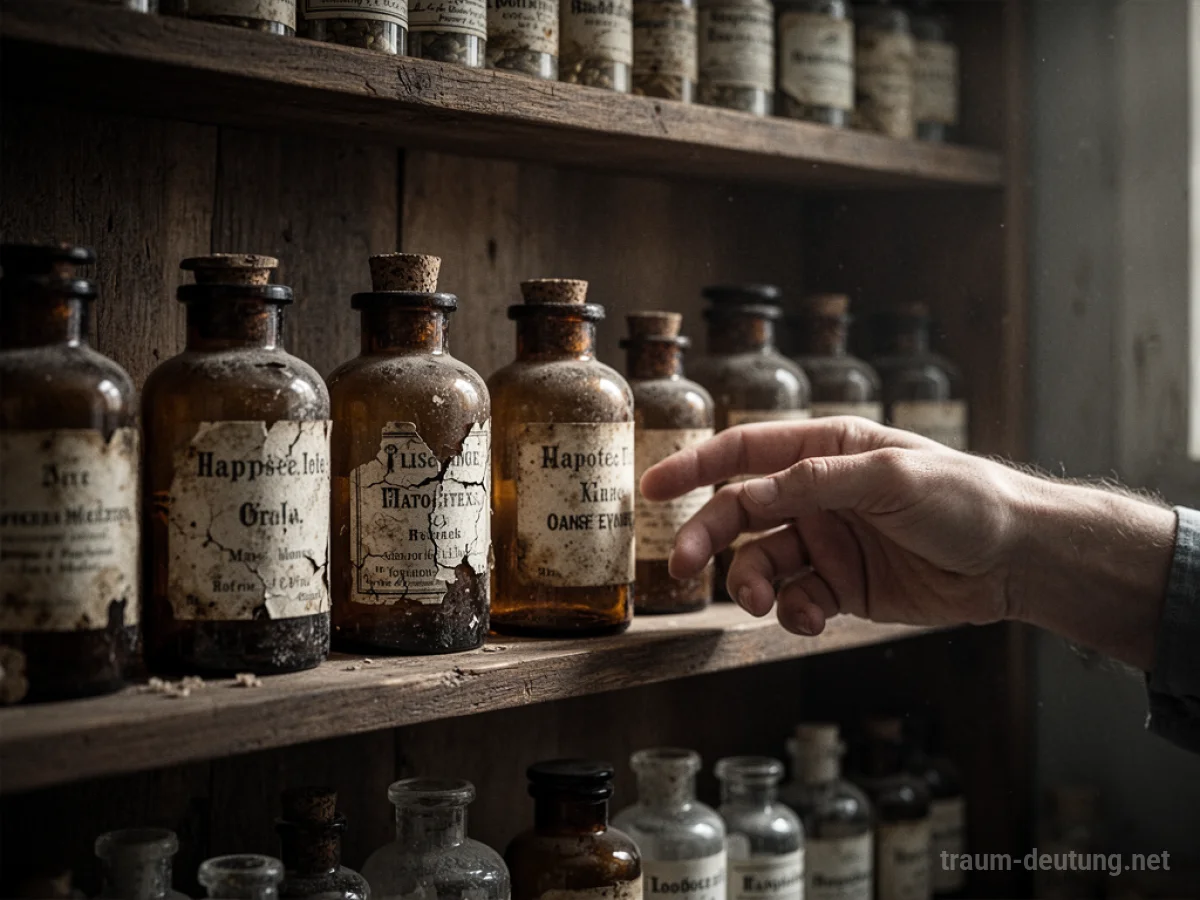 Abgelaufene Medikamente in einer Apotheke, eine Hand greift danach