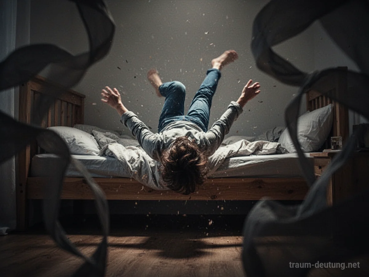 Person fällt aus einem Bett in einem dunklen Raum