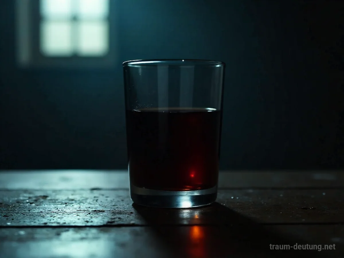 Ein Glas mit dunklem, trübem Abwasser steht auf einem Tisch.