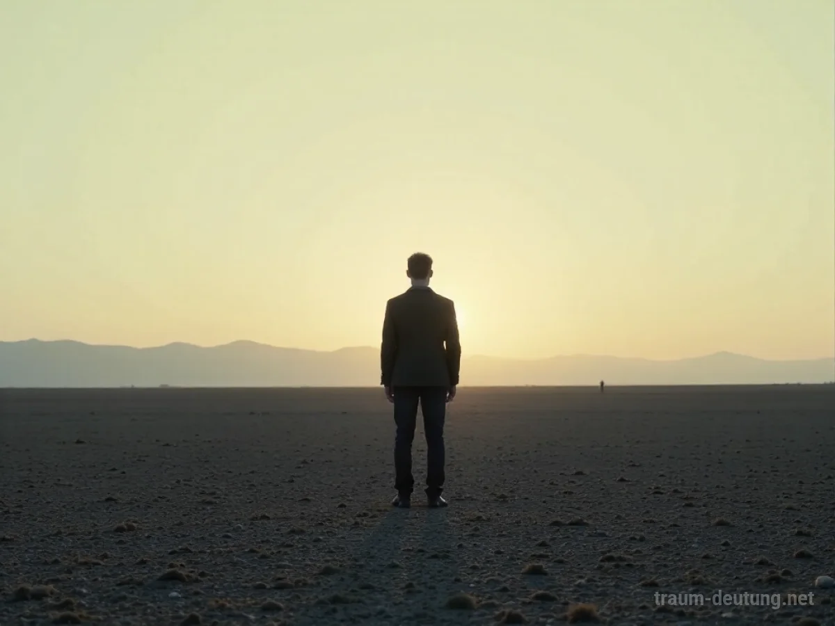 Mann steht allein in weiter Landschaft und blickt zum Horizont