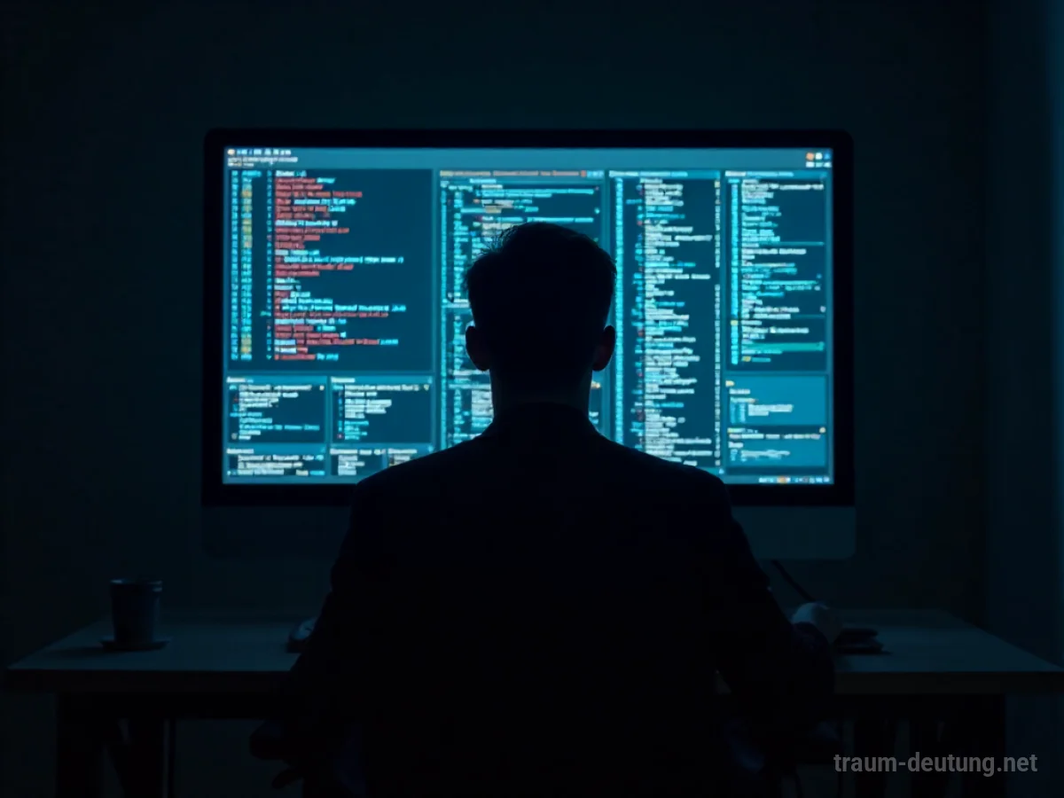 Silhouette einer Person am Computer im Dunkeln