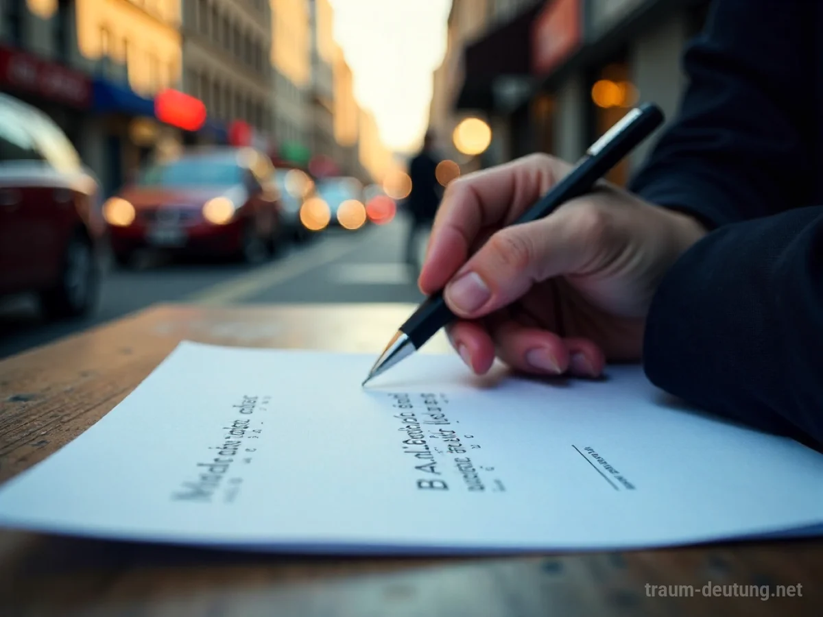 Hand schreibt Adresse auf Papier in einem Traum