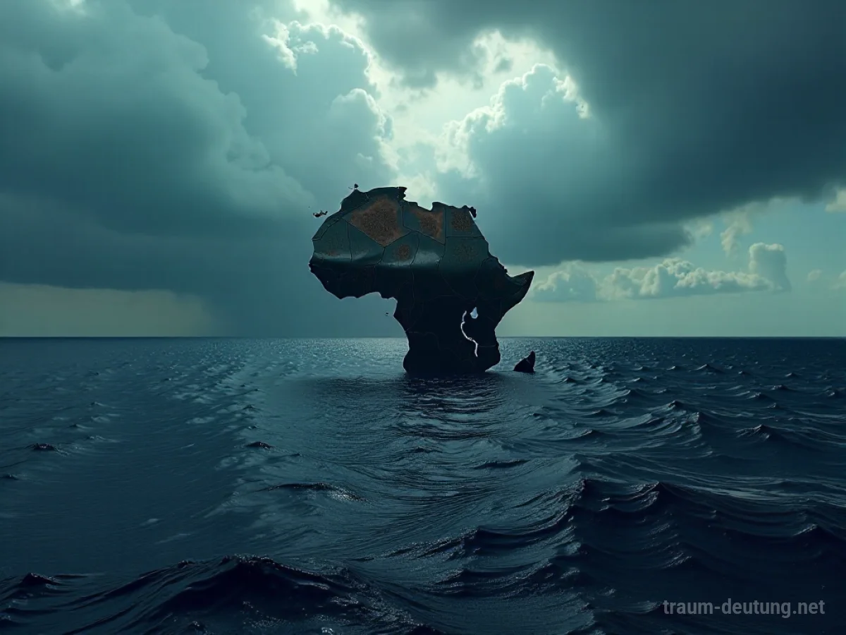 Kontinent Afrika versinkt im dunklen Meer unter stürmischem Himmel