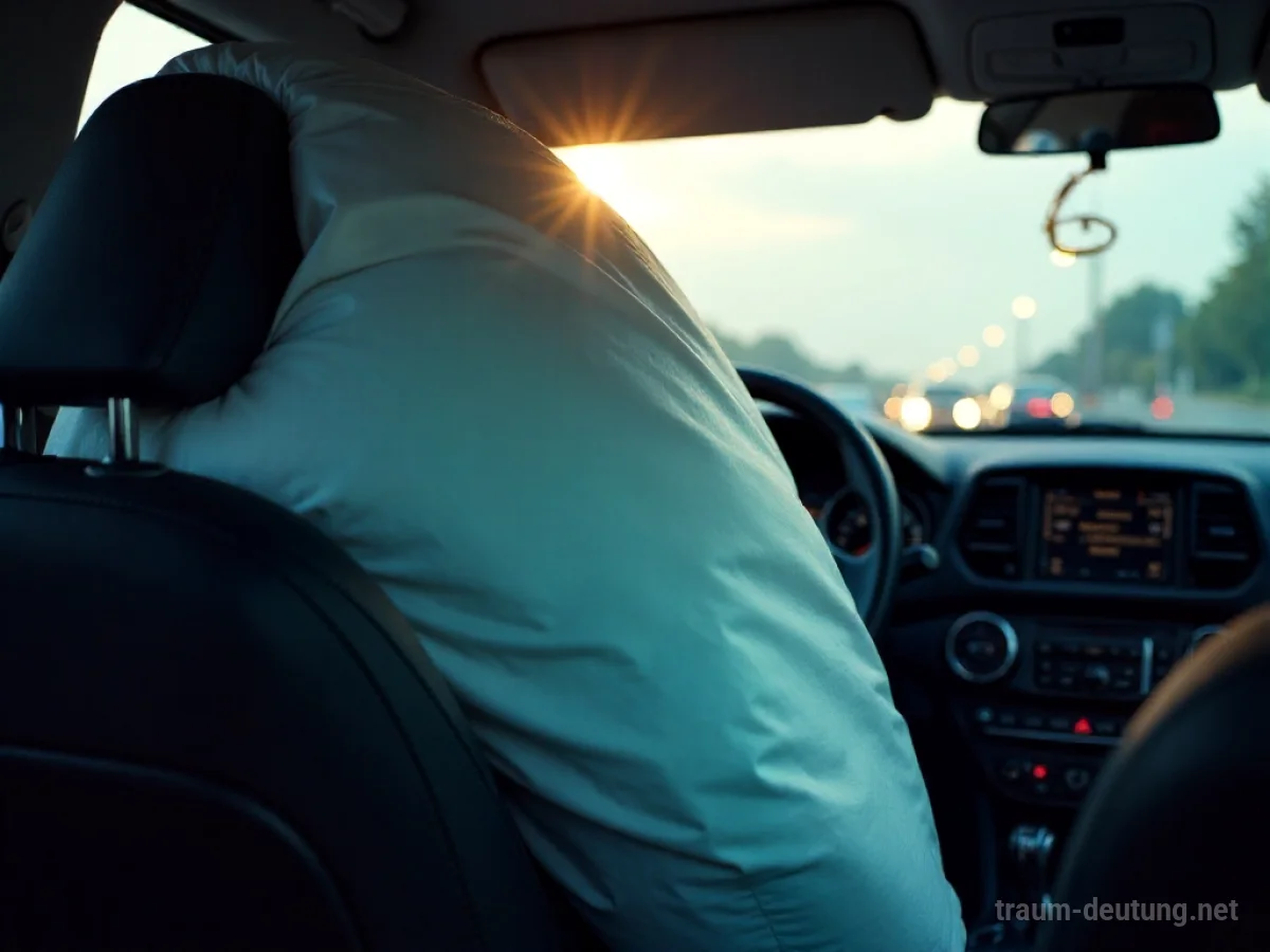 Symbolische Darstellung eines plötzlich auslösenden Airbags in einem Auto.