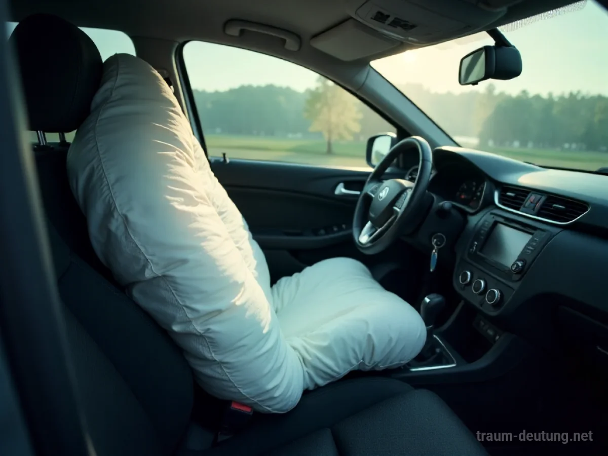 Aufgeblasener Airbag auf dem Beifahrersitz eines Autos
