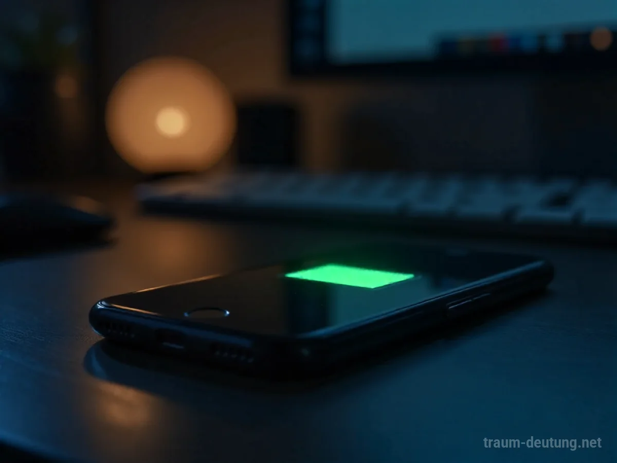 Smartphone mit leerem Akku auf einem Schreibtisch