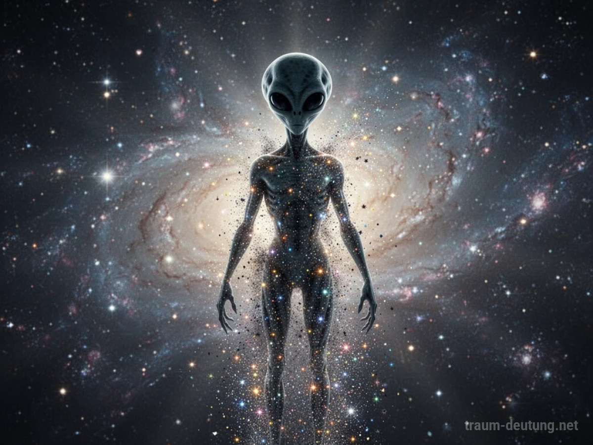 Alien-Figur löst sich im Weltraum auf