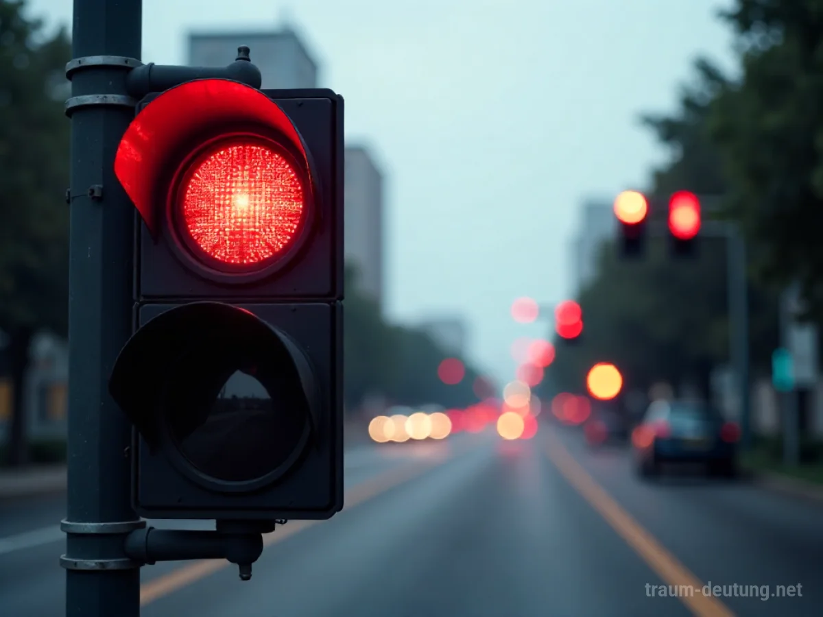 Mehrere rote Ampeln an einer Kreuzung, die auf Stillstand und Blockade hinweisen.