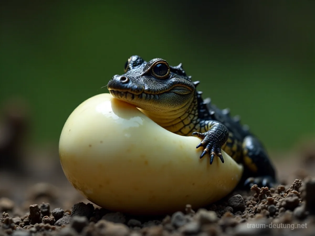 Ein kleines Alligatorbaby schlüpft aus seinem Ei.