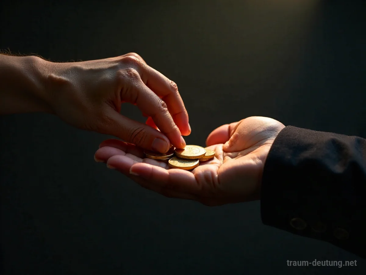 Eine Hand gibt Almosen in eine andere Hand, symbolisch für Großzügigkeit und Pflicht.