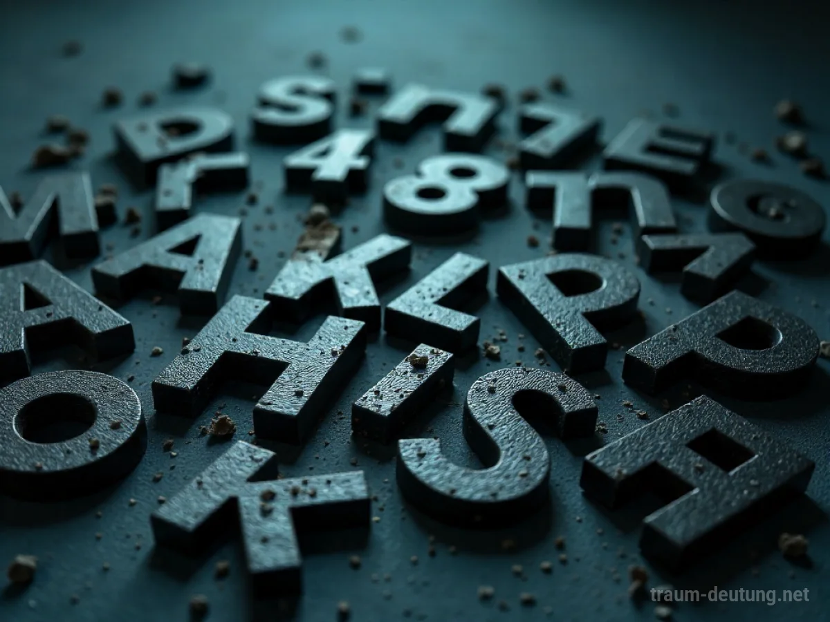 Zerfallende Buchstaben des Alphabets, die in die Dunkelheit fallen.