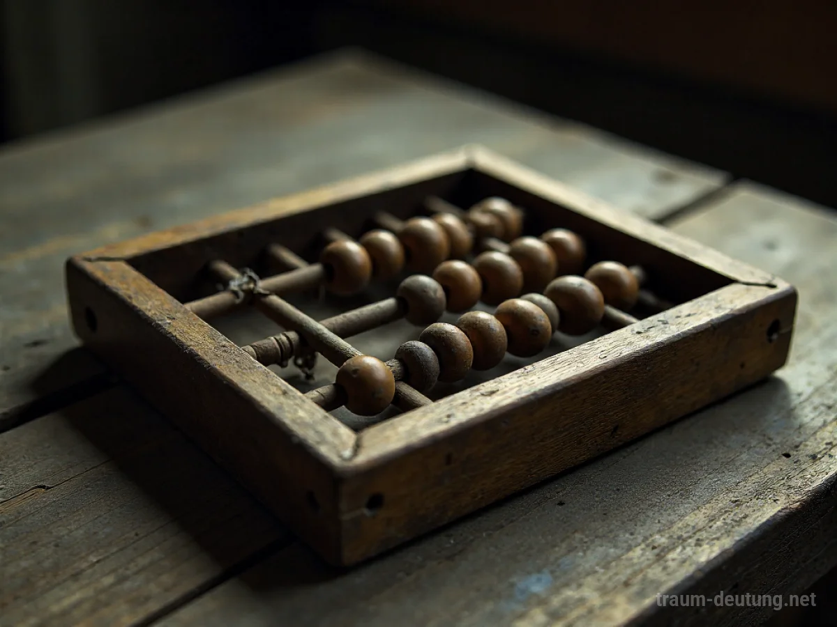Ein alter, verstaubter Abakus auf einem Holztisch
