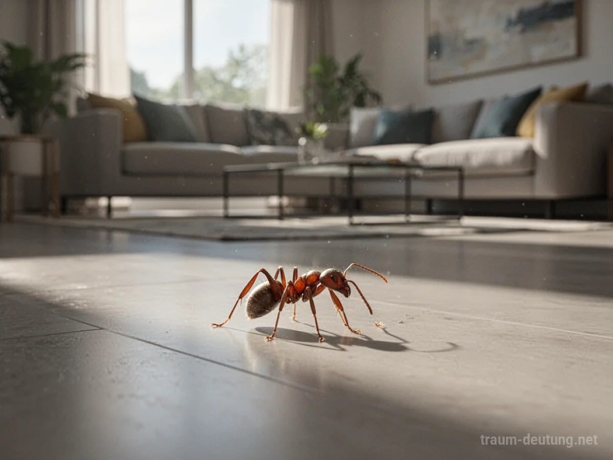 Ameise krabbelt auf dem Boden einer sauberen Wohnung.