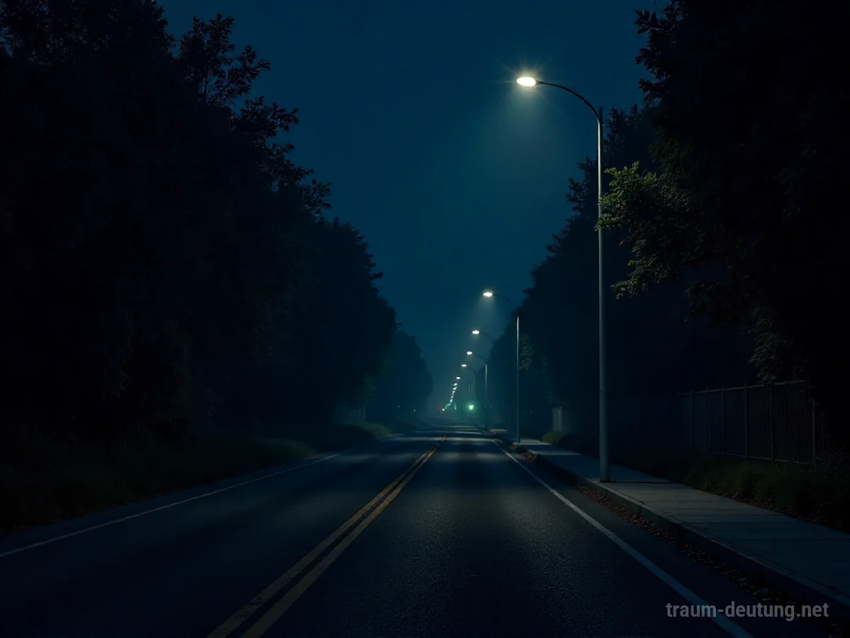 Eine dunkle Straße bei Nacht, die Ampel zeigt kein Licht.