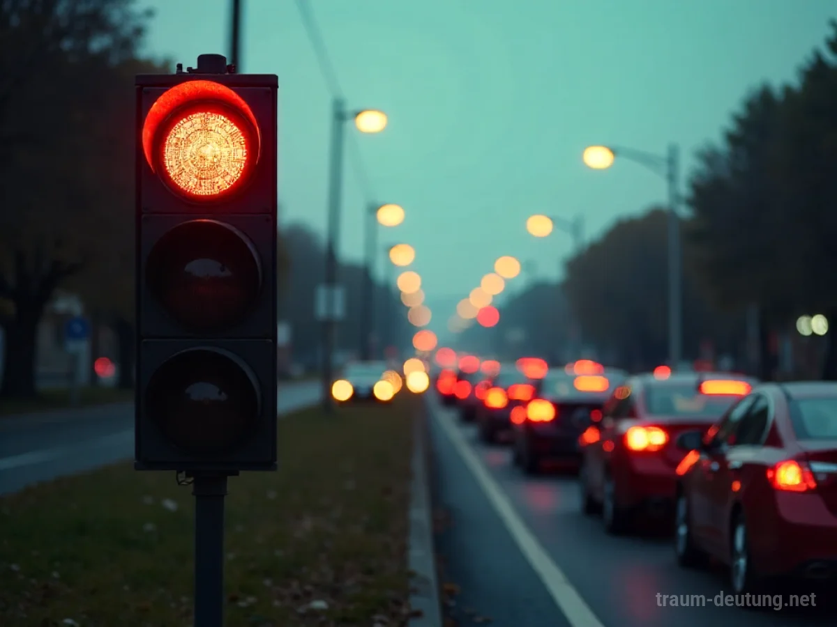 Eine Ampel, die keinen Verkehr regelt, an einer Kreuzung mit verwirrten Autofahrern.