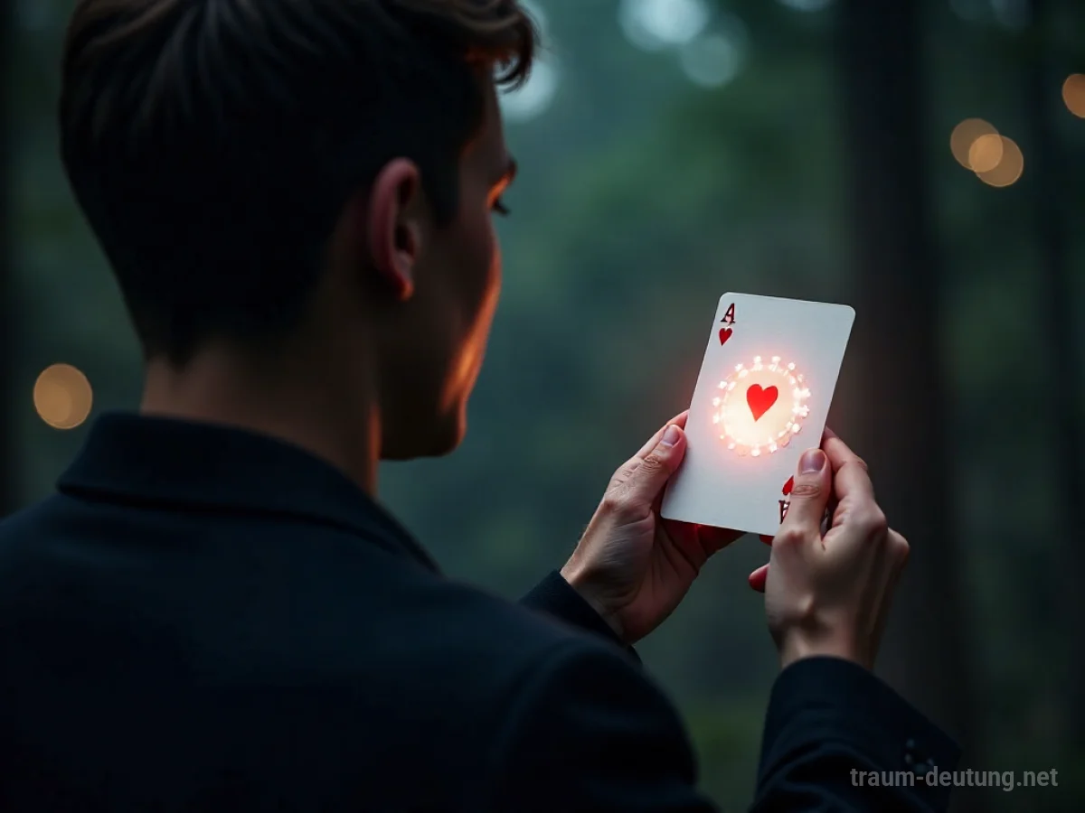 Eine Person blickt aus der Ferne auf eine andere, die eine leuchtende Spielkarte hält.