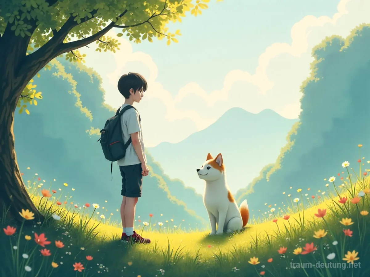 Eine Person trifft eine Anime-Figur in einer traumhaften Landschaft.