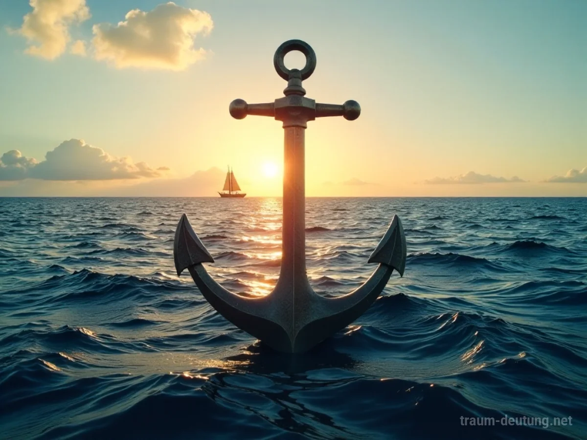 Ein Schiff ankert, die Kette wird hochgezogen, die Sonne geht am Horizont auf.