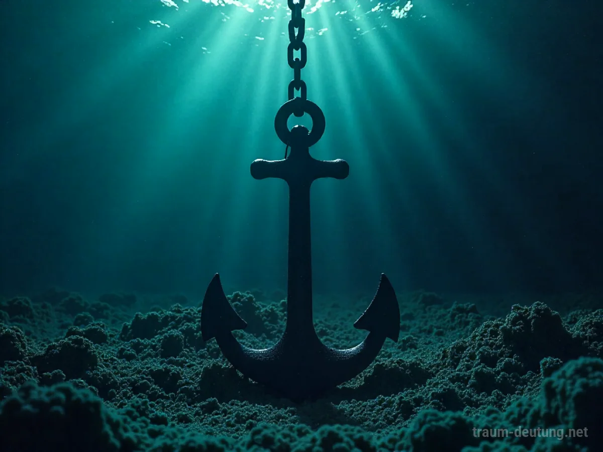Ein Anker, dessen Kette unter Wasser reißt und langsam absinkt.