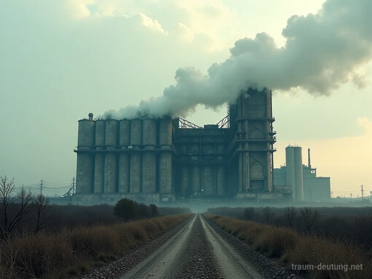 Eine Fabrikanlage wird abgerissen, Staubwolken steigen auf.