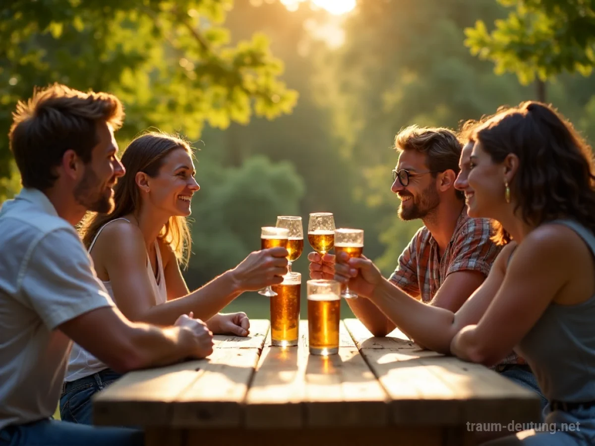 Freunde stoßen mit Gläsern mit Apfelwein an