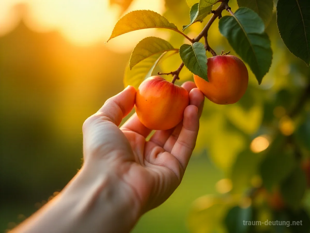 Hände pflücken reife Aprikosen von einem Baum