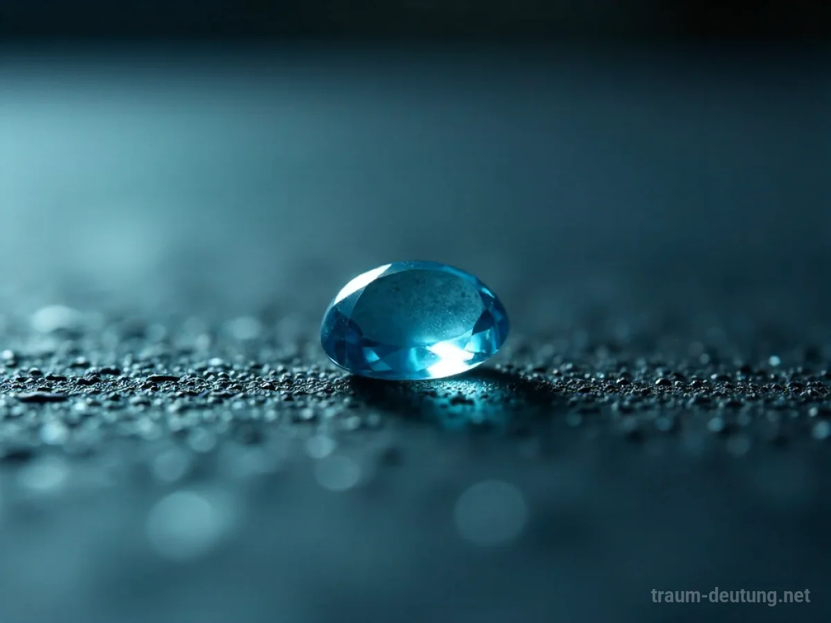 Ein Aquamarin liegt auf dunklem Untergrund, leicht unscharf, als wäre er verloren gegangen.