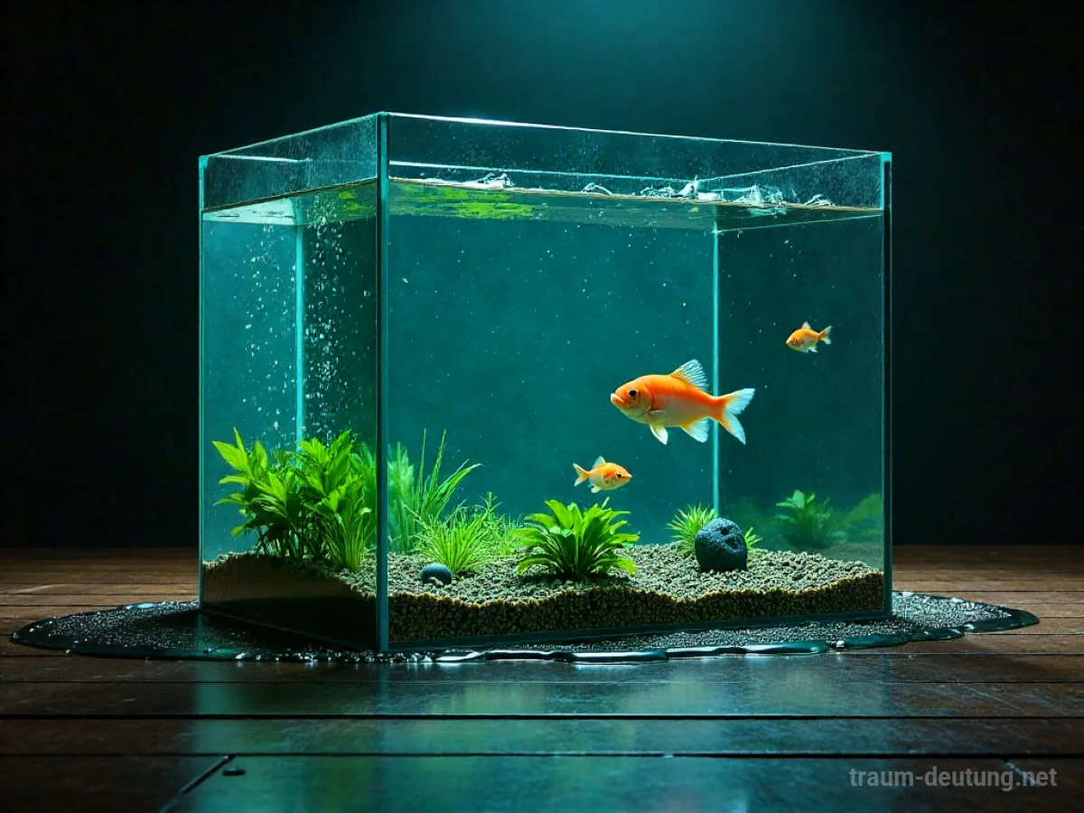 Ein Aquarium läuft über und Wasser verteilt sich auf dem Boden.