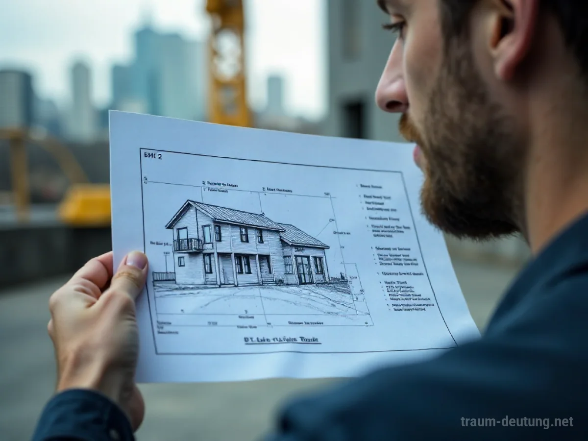 Architekt hält einen Bauplan mit detaillierten Plänen in der Hand