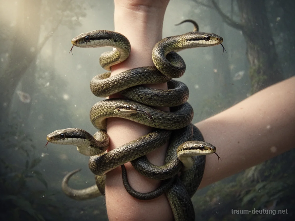 Ein menschlicher Arm, umschlungen von mehreren stilisierten Schlangen.