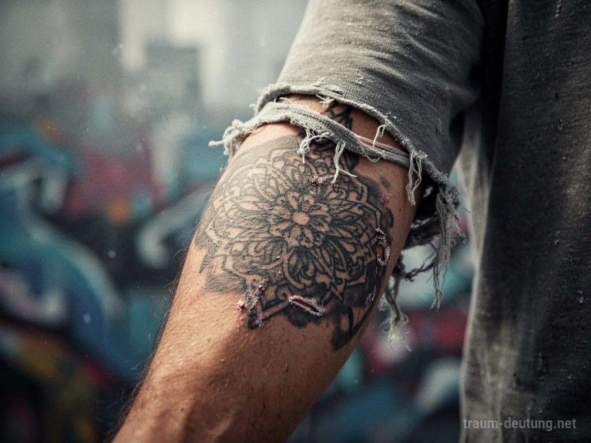 Nahaufnahme eines menschlichen Arms mit einem Tattoo, das teilweise sichtbar ist.