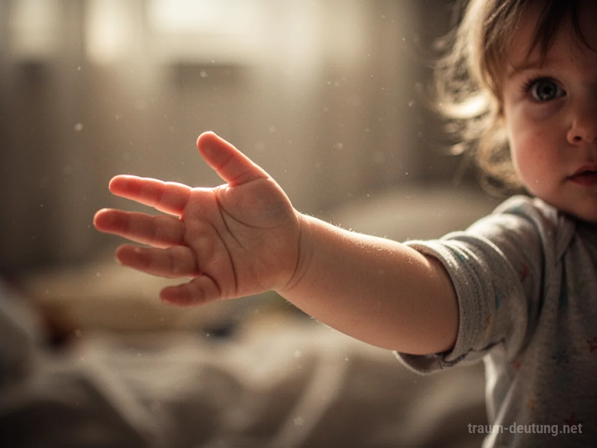 Ein kleiner Kinderarm streckt sich nach vorne, sanft beleuchtet.