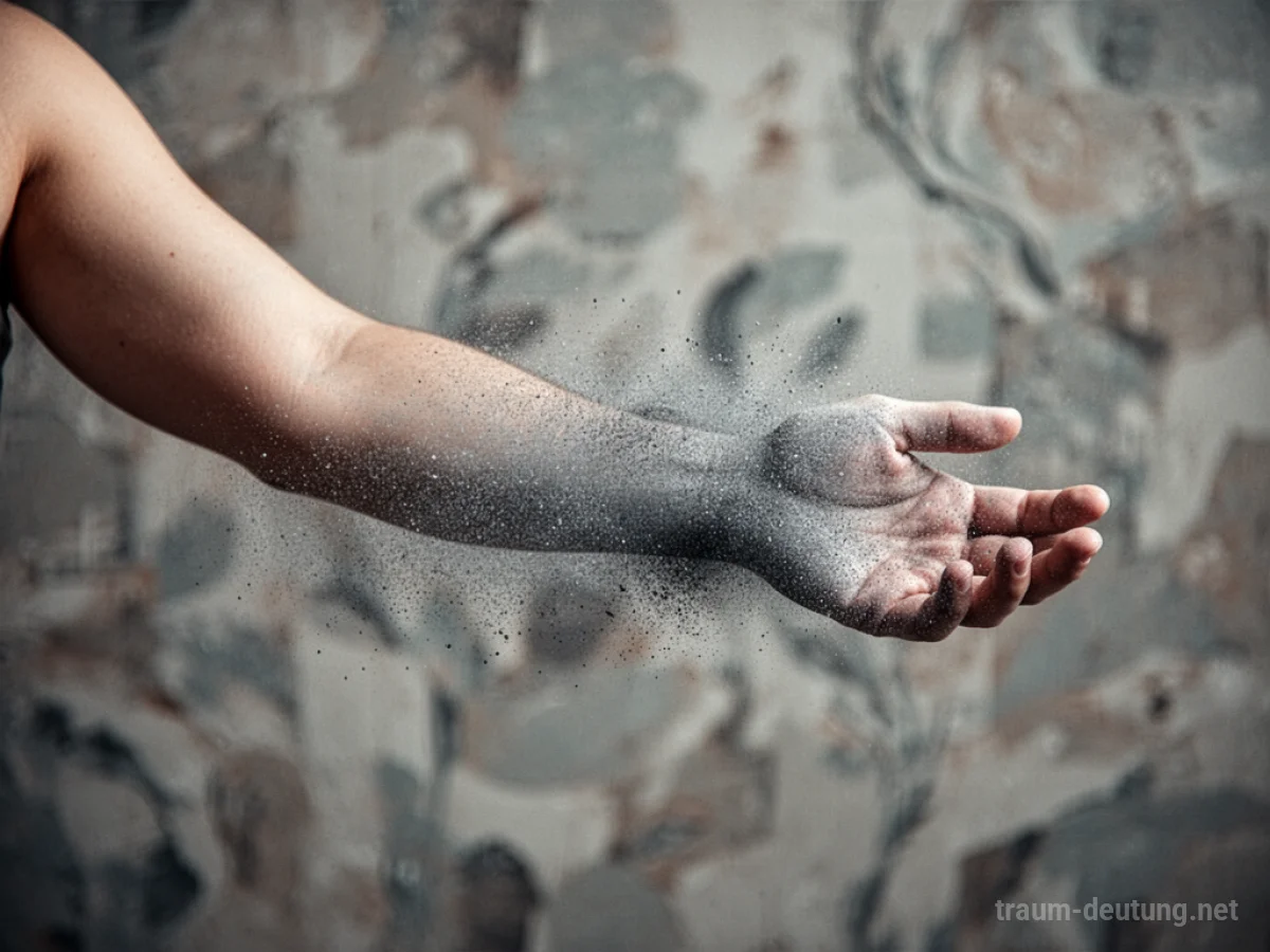 Ein menschlicher Arm, dessen Hand in Taubheit und statischem Rauschen übergeht.