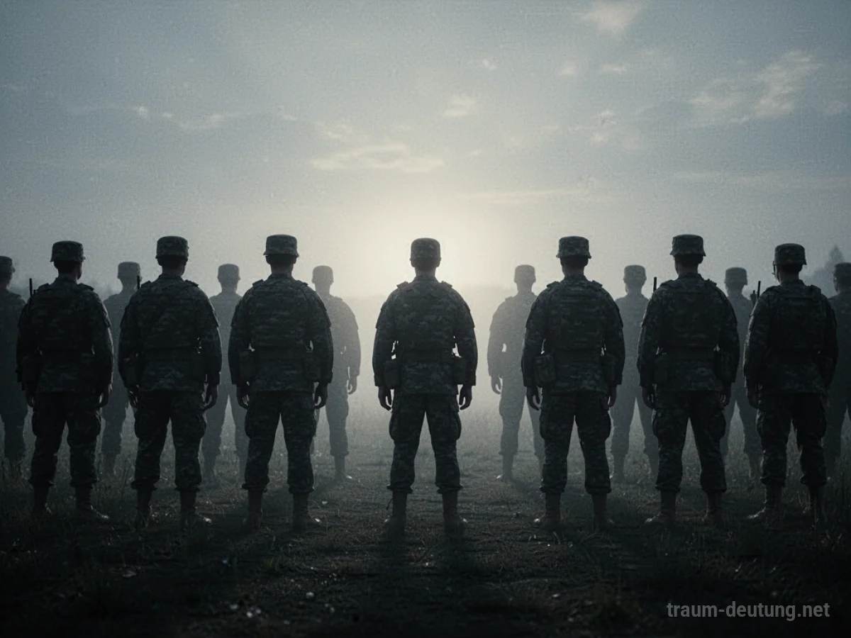 Armee von Silhouetten ohne Waffen steht in Formation