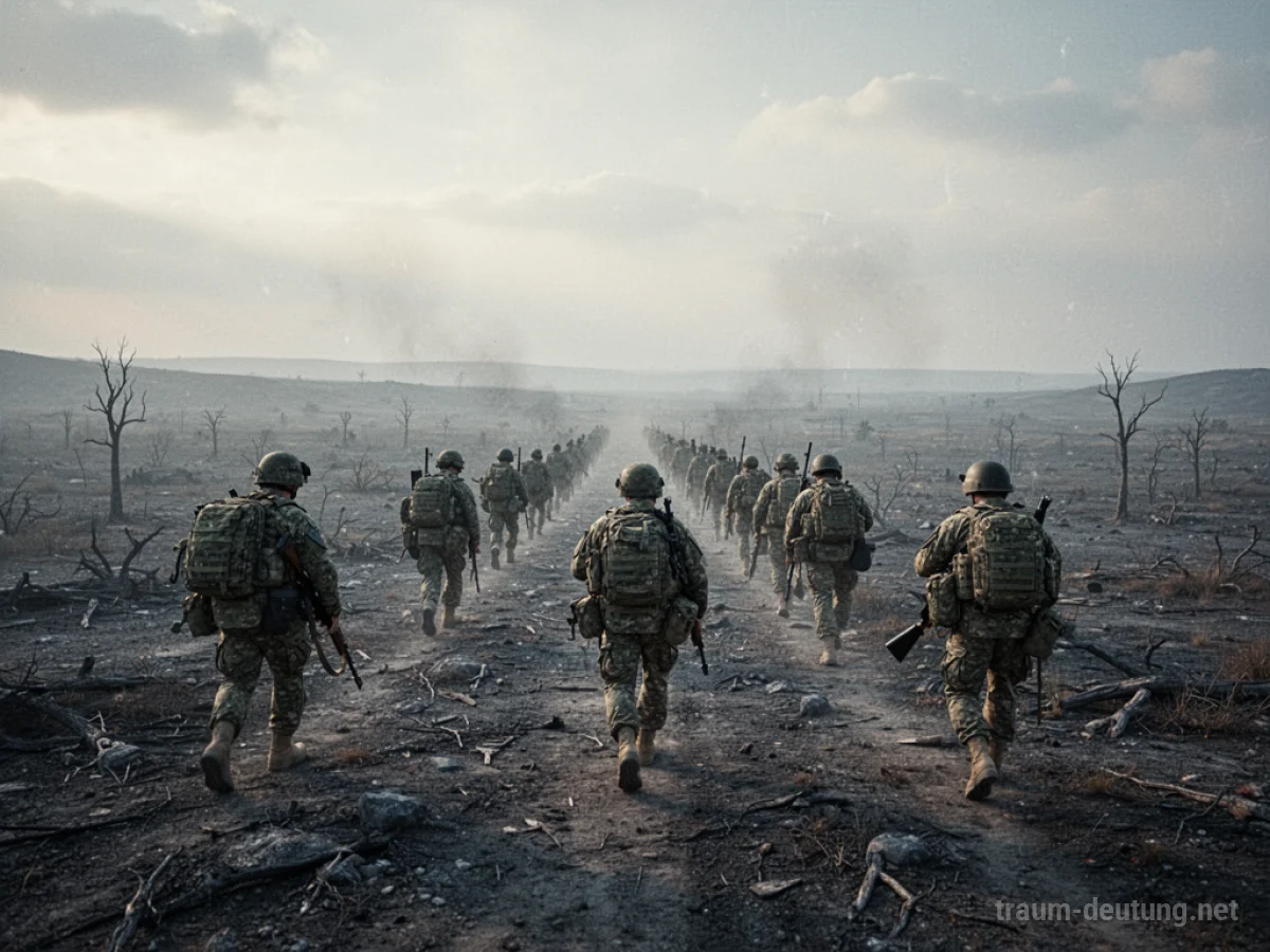 Armee zieht sich in einer einsamen Landschaft zurück.