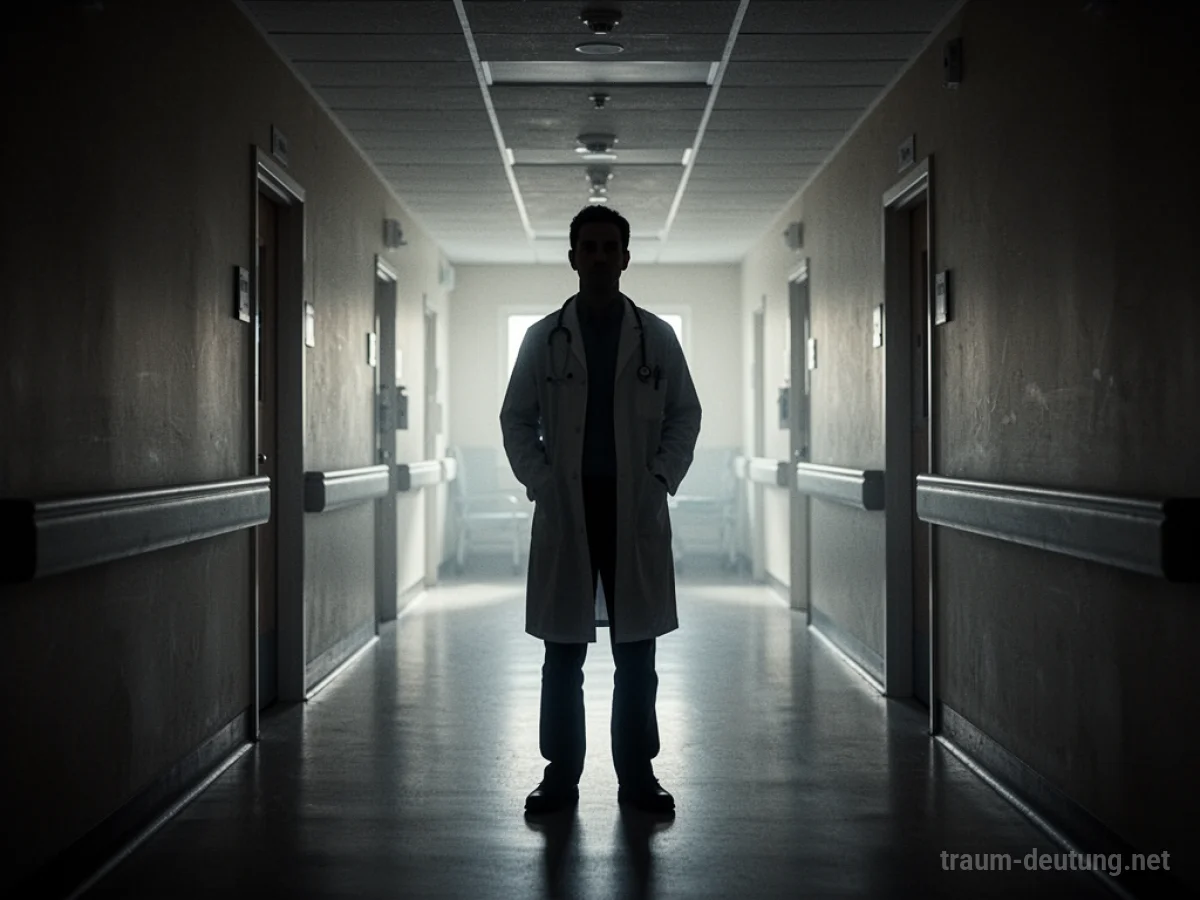 Silhouette eines Arztes in einem dunklen Krankenhausflur