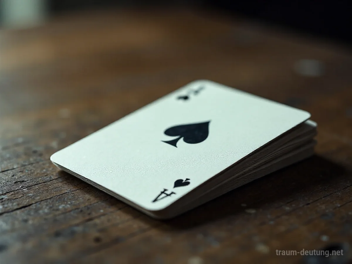 Spielkartenstapel, bei dem ein Ass fehlt, auf einem Holztisch