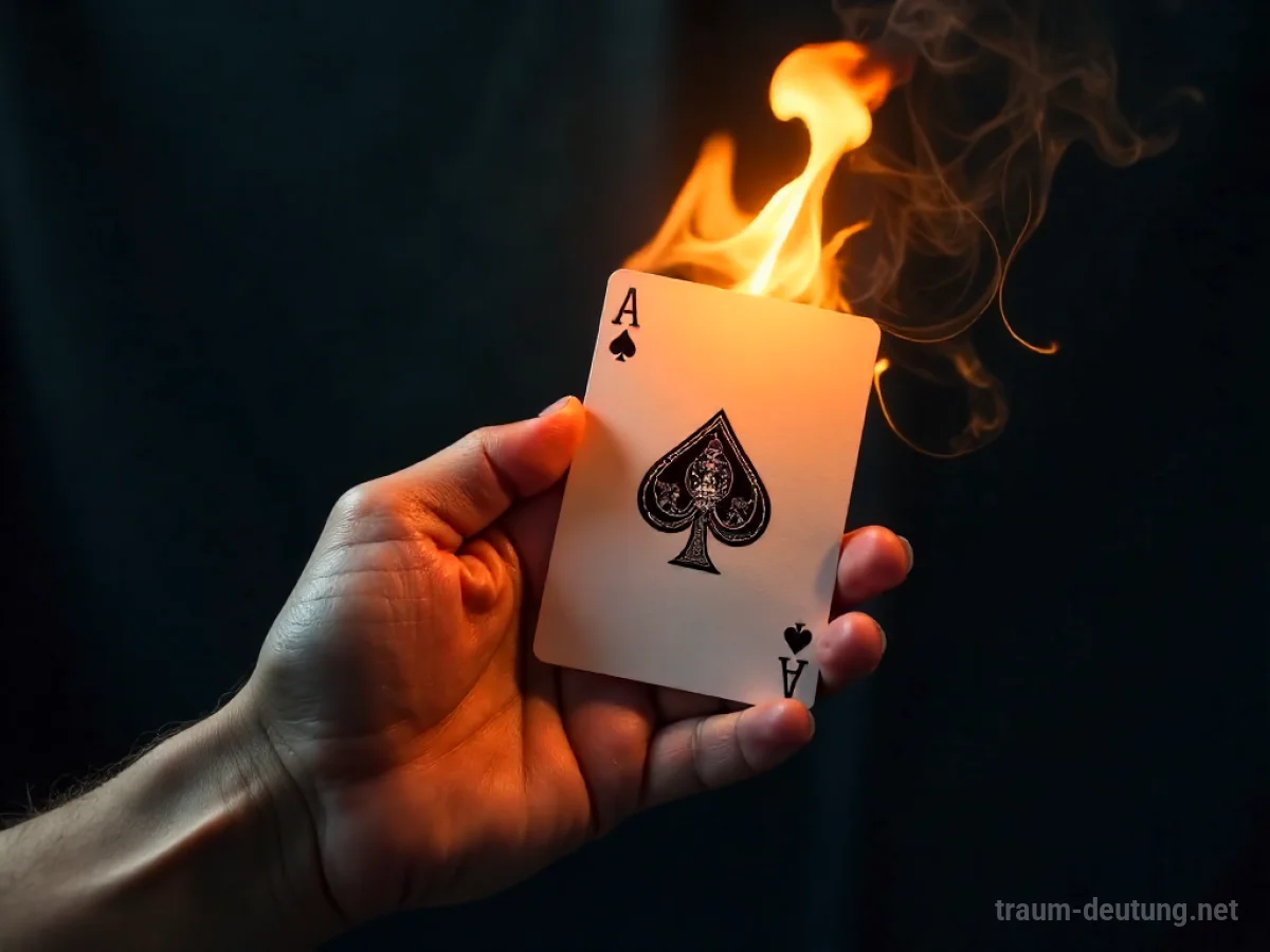 Spielkarte 'Ass' verbrennt in Flammen, Rauch steigt auf