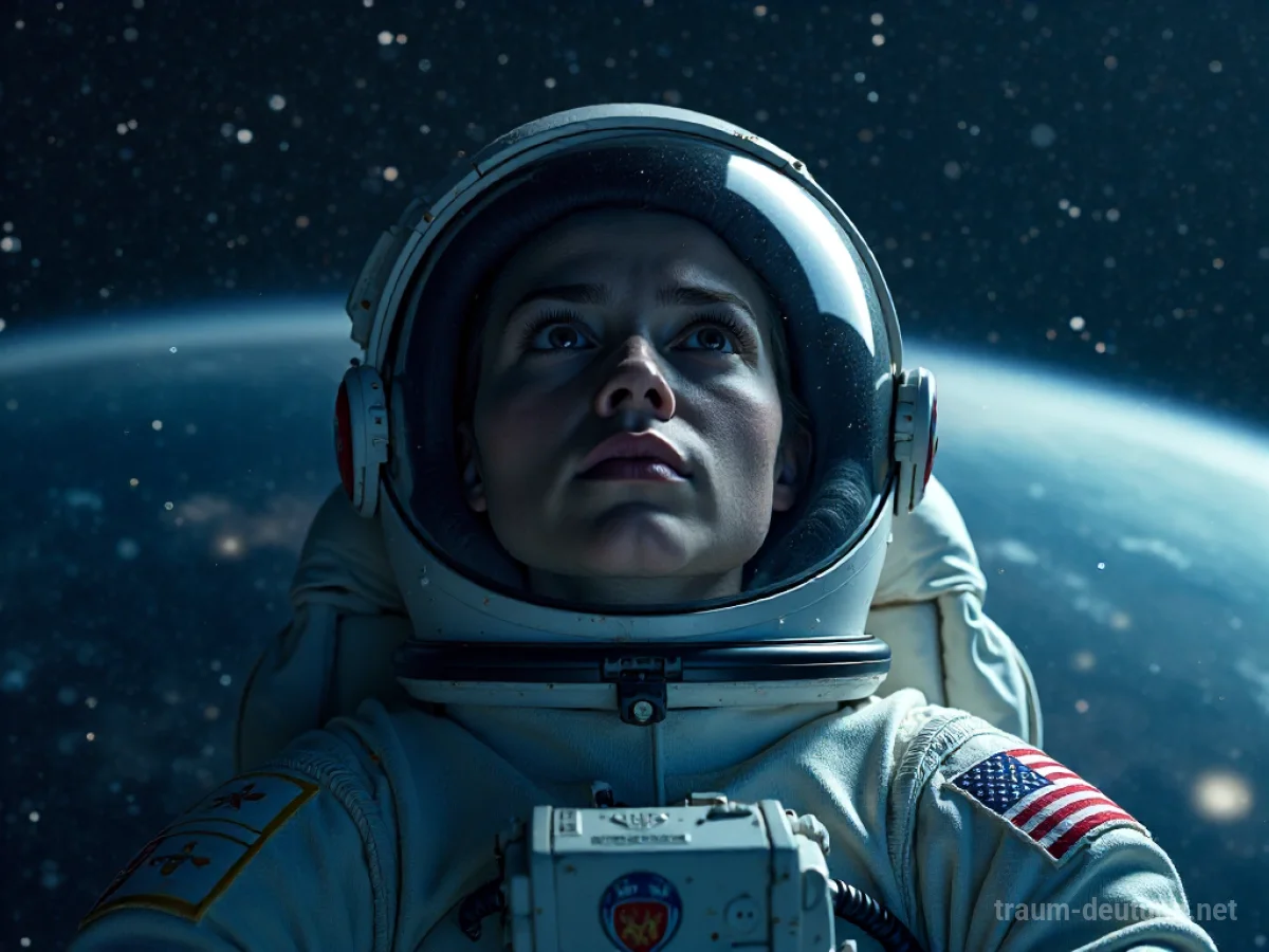 Astronaut im Weltall ohne Helm, Gesicht zur Sternenpracht gewandt
