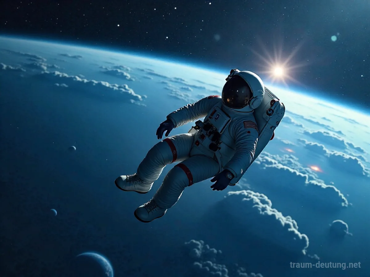 Ein Astronaut schwebt schwerelos im Weltraum mit Sternen im Hintergrund.
