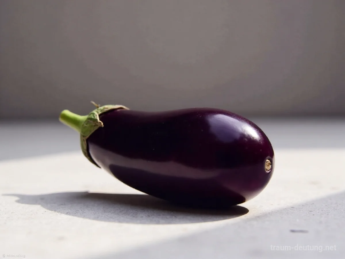 Eine reife Aubergine liegt auf einer schlichten Oberfläche.