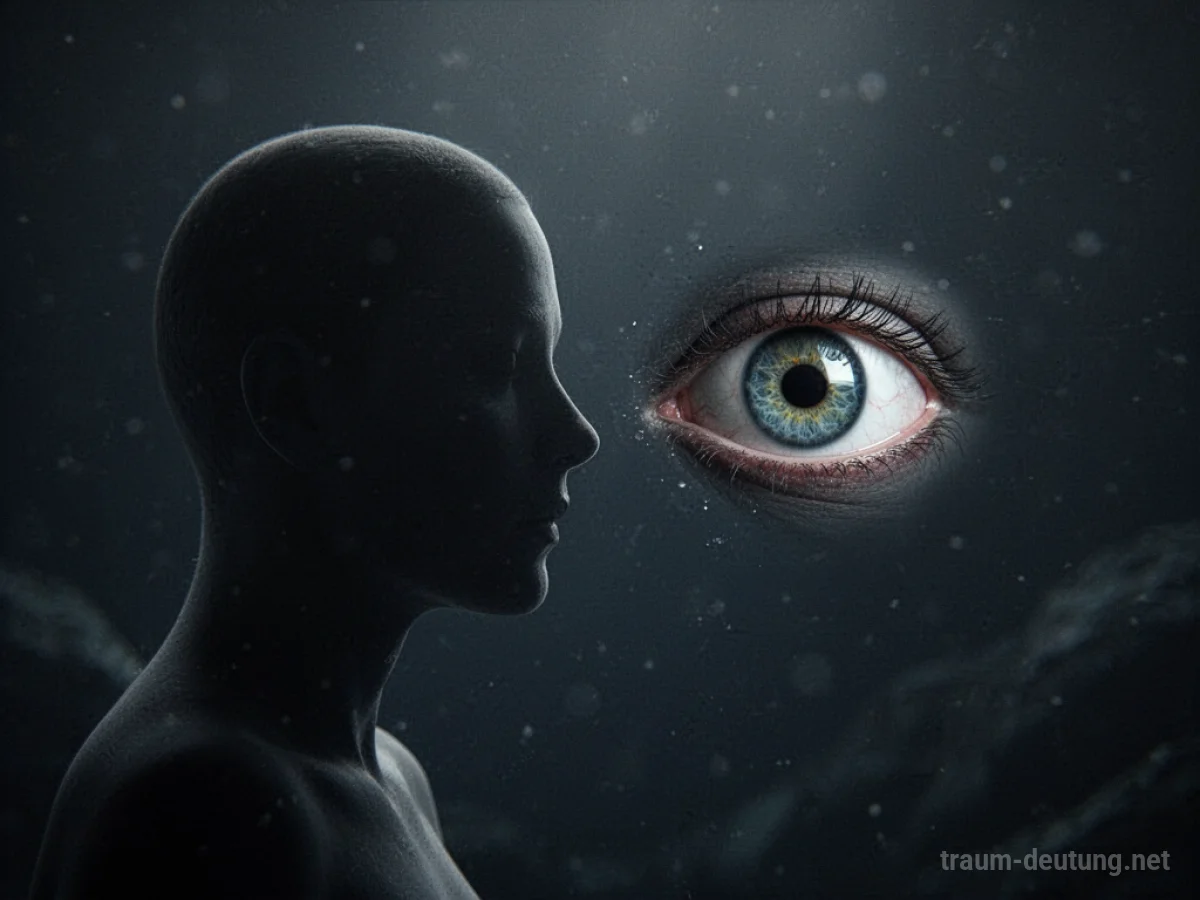 Symbolisches Auge löst sich von menschlicher Silhouette im Traum