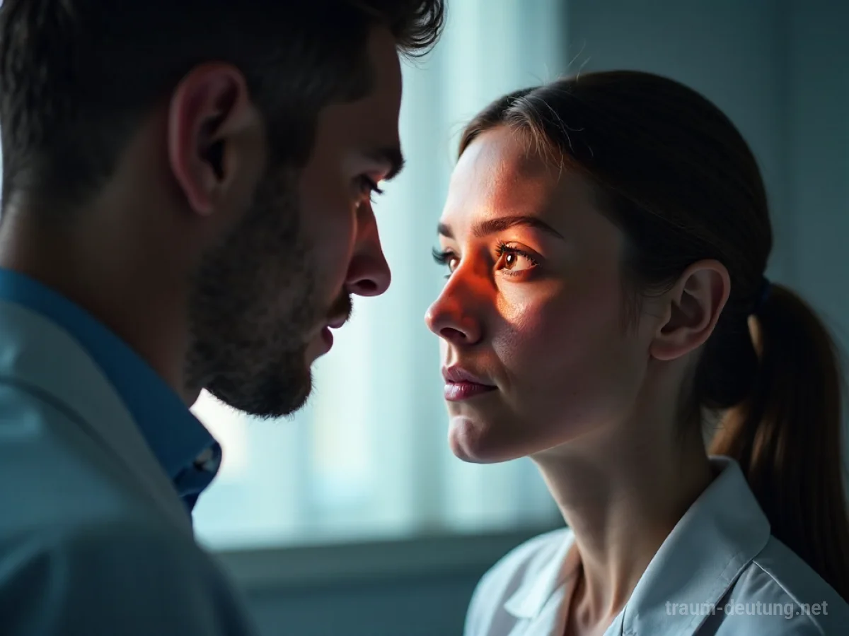 Augenarzt, der einem Patienten vorsichtig ins Auge schaut und dabei hilft.