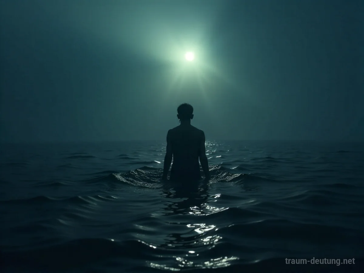 Eine Person taucht aus dunklem Wasser auf und strebt dem Licht entgegen.