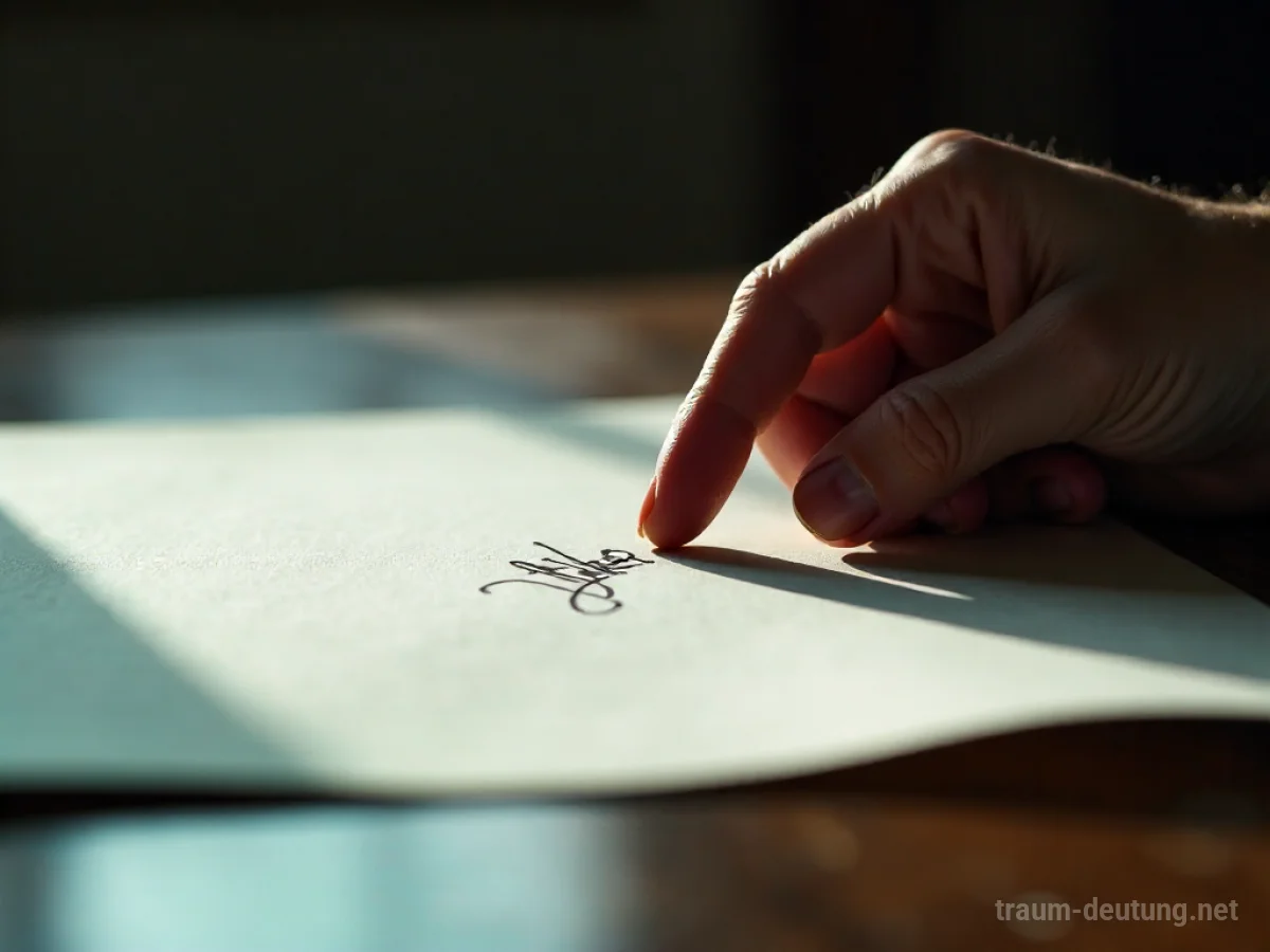 Eine Hand greift nach einem fallenden Autogramm auf Papier, das im Hintergrund verblasst.