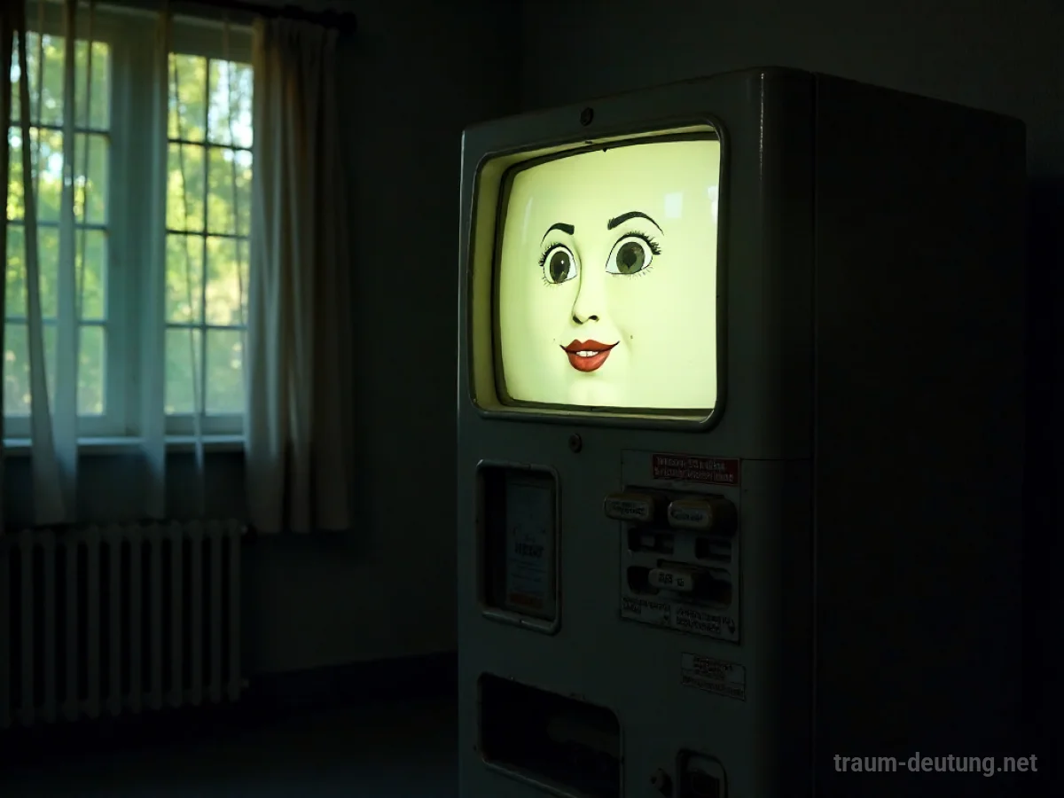 Ein Automat mit einem animierten Gesicht auf seinem Bildschirm spricht in einem dunklen Raum.